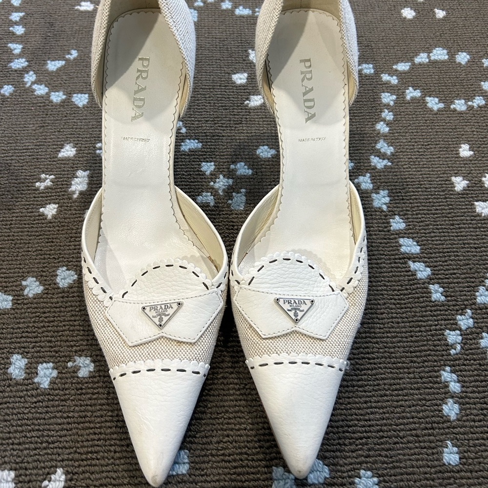 RELISTED: Prada White Leather Kitten Heel Slingback Pumps Size 40.5